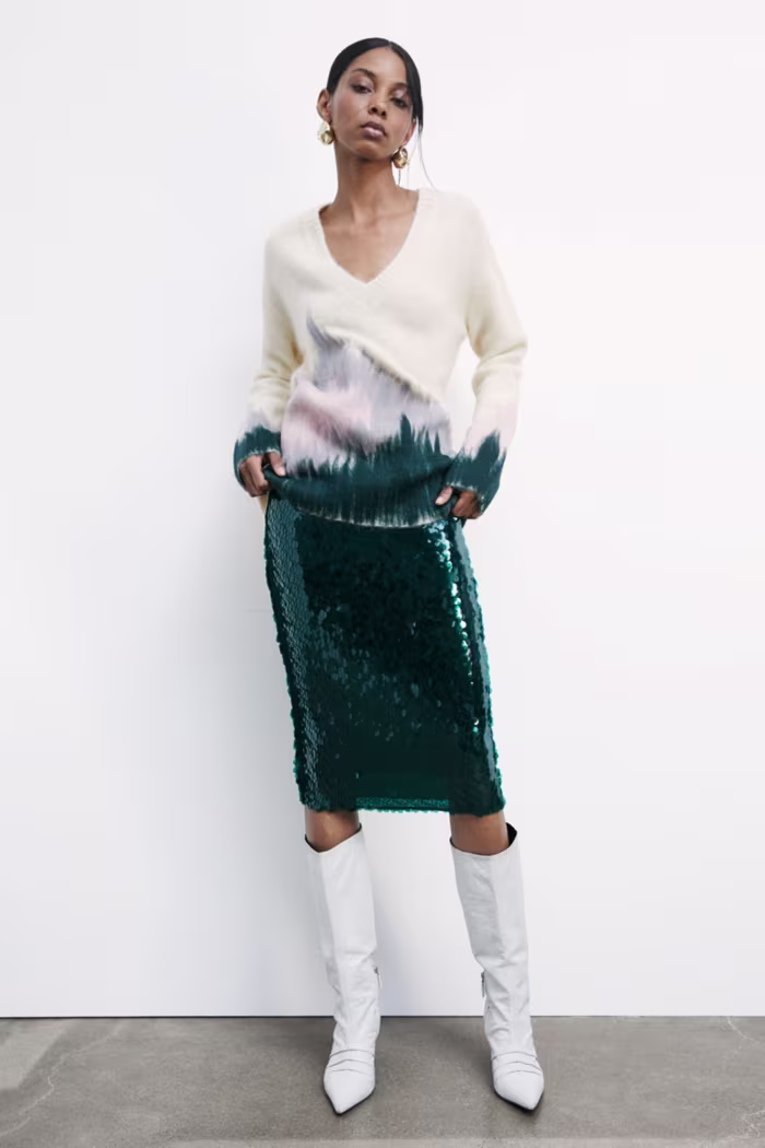 Saia midi de tule com lantejoulas