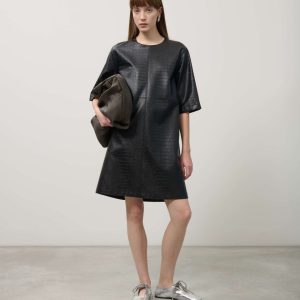 Vestido curto croco em eco-couro