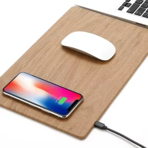 Tapete de Rato Wood com Carregamento Wireless - Castanho Claro
