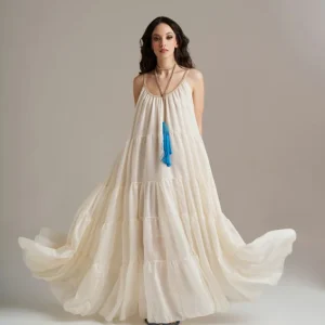 Vestido comprido fluido em seda